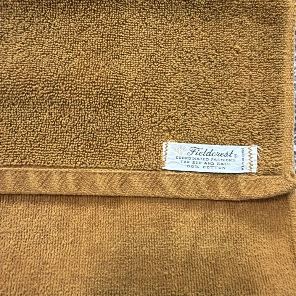 Vtg 70s Fieldcrest Hand Towel 3-pc bathmat set 100% Cotton Gold Coordinates YSL